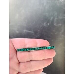 925 Sterling Silver Green Crystal Bar Brooch Vintage